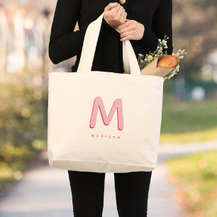 Modern Cute Fun Custom Name 3D Monogram Large Tote Bag