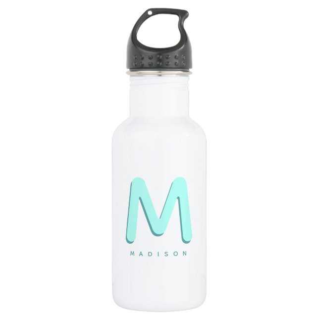 Modern Cute Fun Custom Name 3D Monogram Stainless Steel Water Bottle (Front)