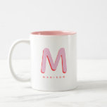 Modern Cute Fun Custom Name 3D Monogram  Two-Tone Coffee Mug<br><div class="desc">Cute monogrammed mug with your custom name as a shadow initial in red and pink. Modern,  minimalist,  simple,  and fun,  this typography driven design makes for a cool personalized gift!</div>