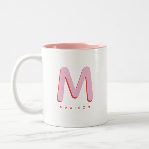 Modern Cute Fun Custom Name 3D Monogram  Two_Tone Coffee Mug
