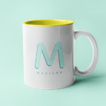 Modern Cute Fun Custom Name 3D Monogram Two-Tone Coffee Mug<br><div class="desc">Cute monogrammed mug with your custom name as a shadow initial in teal and turquoise. Modern,  minimalist,  simple,  and fun,  this typography driven design makes for a cool personalized gift!</div>