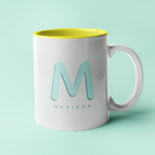 Modern Cute Fun Custom Name 3D Monogram Two-Tone Coffee Mug