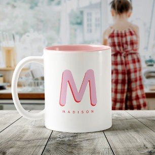 Modern Cute Fun Custom Name 3D Monogram  Two-Tone Coffee Mug