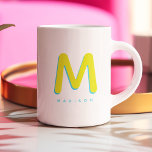 Modern Cute Fun Custom Name 3D Monogram Two-Tone Coffee Mug<br><div class="desc">Cute monogrammed mug with your custom name as a shadow initial in citrus and mint. Modern,  minimalist,  simple,  and fun,  this typography driven design makes for a cool personalized gift!</div>