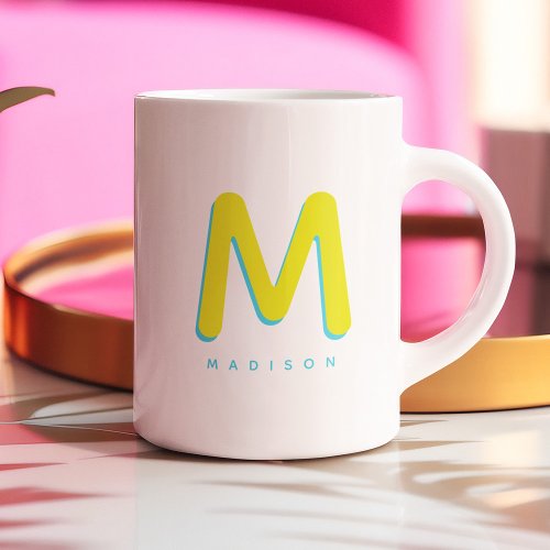 Modern Cute Fun Custom Name 3D Monogram Two_Tone Coffee Mug