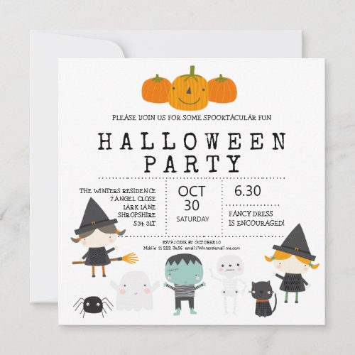 Modern cute fun family Halloween party  Invitation