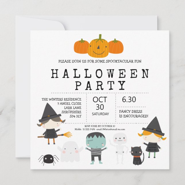 Modern cute fun family Halloween party  Invitation (Front)
