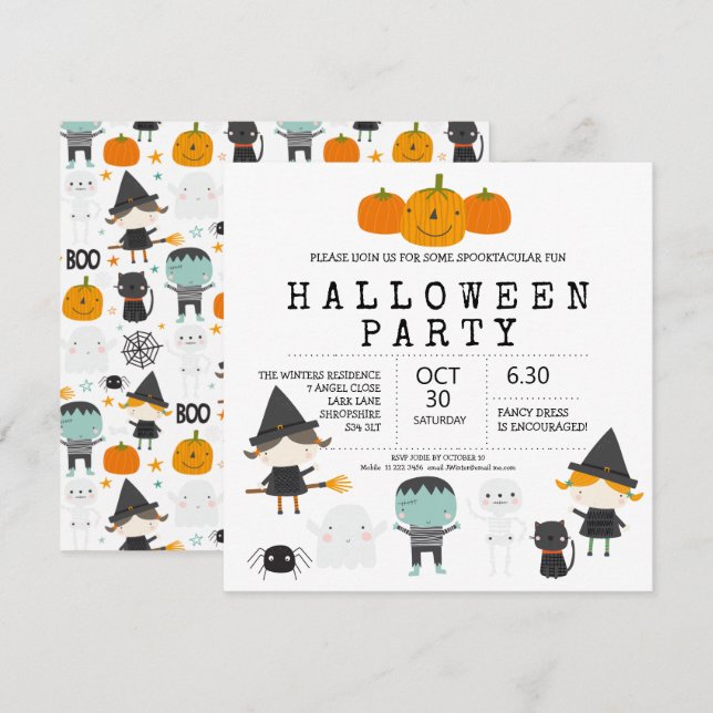 Modern cute fun family Halloween party  Invitation (Front/Back)