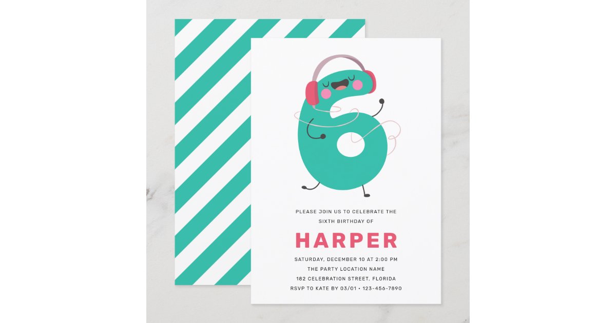 Modern Cute Fun Kids 6th Birthday Invitation | Zazzle