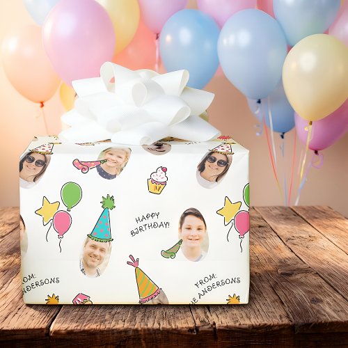 Modern Cute Funny Birthday Hats Photo  Wrapping Paper