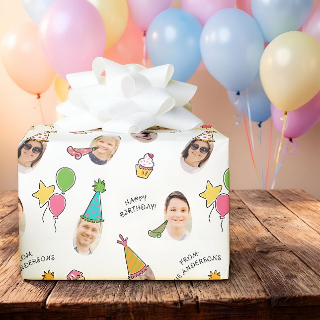 Modern Cute Funny Birthday Hats Photo  Wrapping Paper (Creator Uploaded)