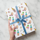 Modern Cute Funny Birthday Hats Photo  Wrapping Paper<br><div class="desc">This simple and modern design is composed of playful typography with birthday cake,  balloons and hats. Add photos of your family.</div>