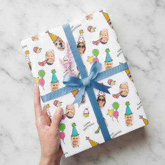 Modern Cute Funny Birthday Hats Photo  Wrapping Paper