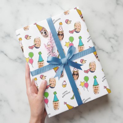 Modern Cute Funny Birthday Hats Photo  Wrapping Paper
