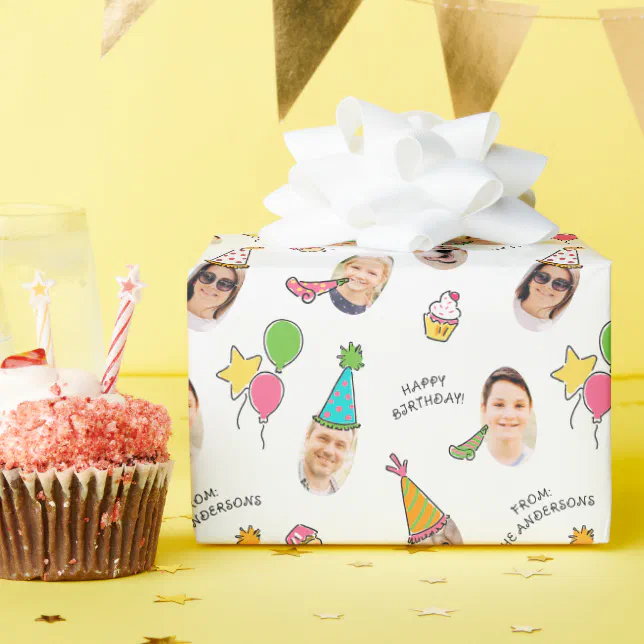 Modern Cute Funny Birthday Hats Photo Wrapping Paper | Zazzle