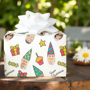 Modern Cute Funny Birthday Photo Wrapping Paper