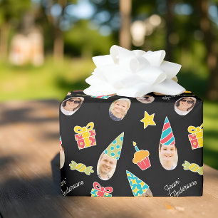 Modern Cute Funny Birthday Photo Wrapping Paper