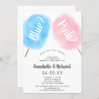 Modern cute gender reveal blue pink cotton candy invitation