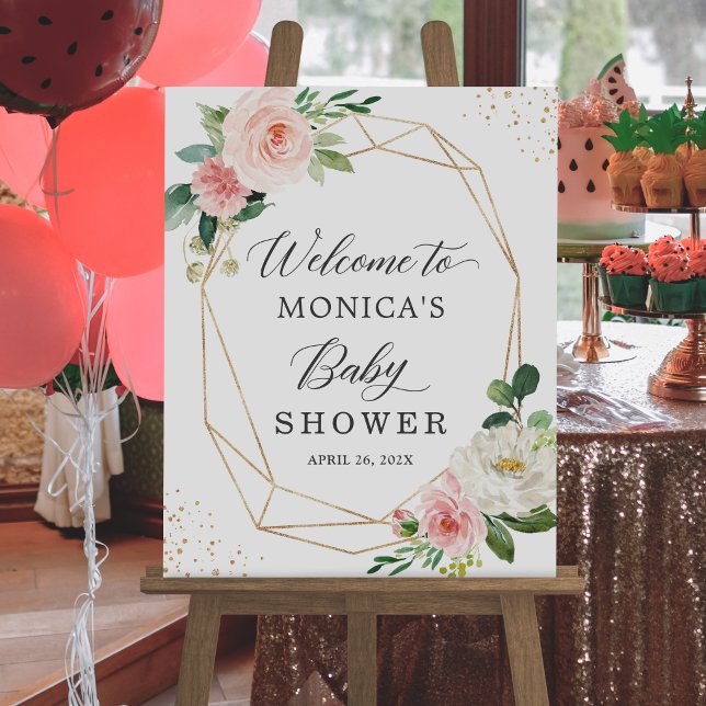 Modern Cute Geometric Floral Baby Shower Sign