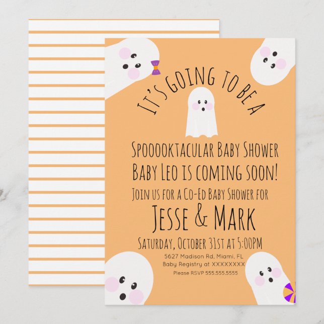 Modern Cute Ghost Ghoul Baby Shower Invitation (Front/Back)