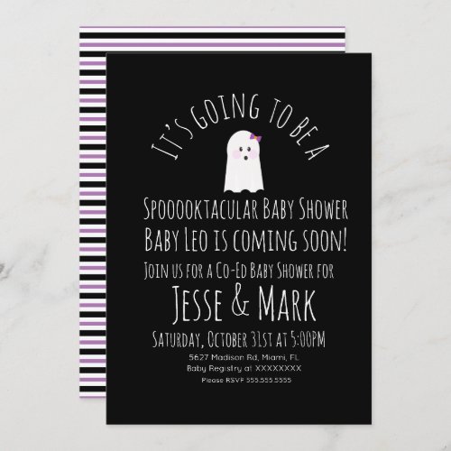 Modern Cute Ghost Ghoul Baby Shower Stripes Invitation