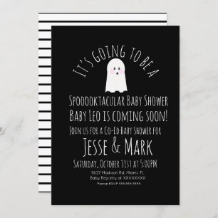 Modern Cute Ghost Ghoul Baby Shower Stripes Invitation
