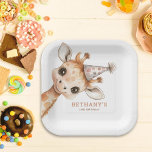 Modern Cute Giraffe Name 2nd Birthday Party Paper Plates<br><div class="desc">Modern Cute Giraffe Name 2nd Birthday Party. Safari cuteness for your little one's second birthday. The text can be easily personalised to your own details.</div>
