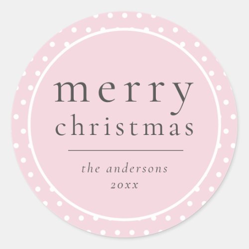 Modern Cute Girly Pink Christmas Classic Round Sticker