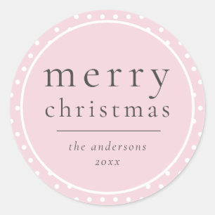 Modern Cute Girly Pink Christmas Classic Round Sticker