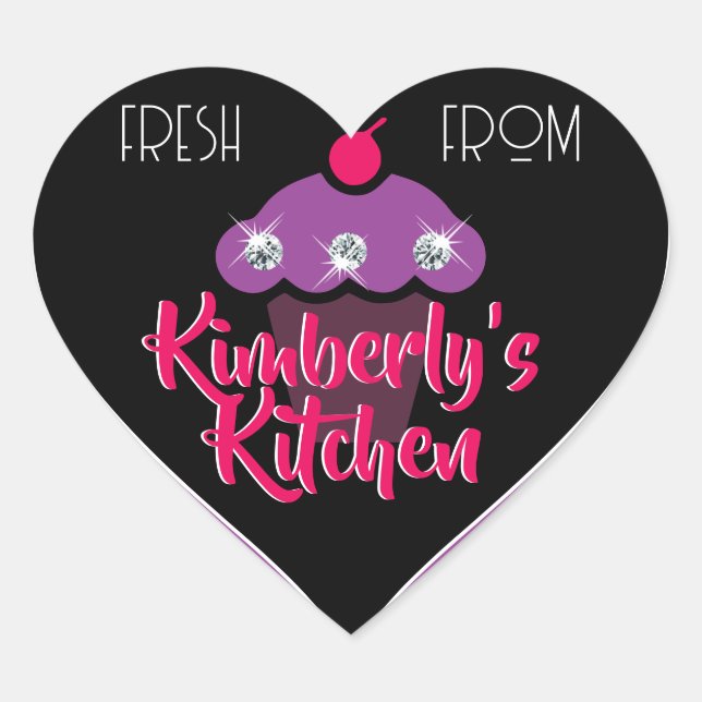 Modern Cute Girly Pink Glitter Rhinestone Cupcake Heart Sticker (Front)