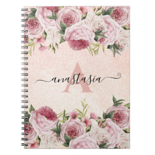 Modern cute girly Pink Glitter Rose Gold floral Notebook