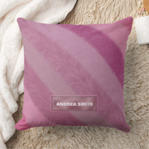 Modern Cute Girly Pink Stripe Fur Personalized Throw Pillow