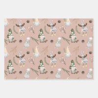 Modern Cute Gnome Beige Neutral Pattern Wrapping Paper Sheets