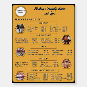 Modern Cute Golden Yellow Salon Spa Services Menu  Foam Board