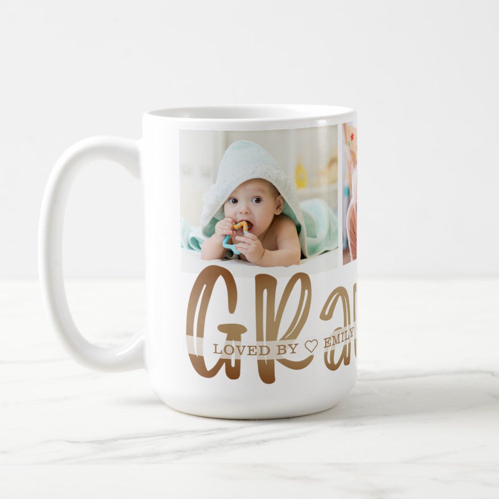 Discover Modern Cute GRANDMA Custom Photo Personalized Gold Coffee Mug