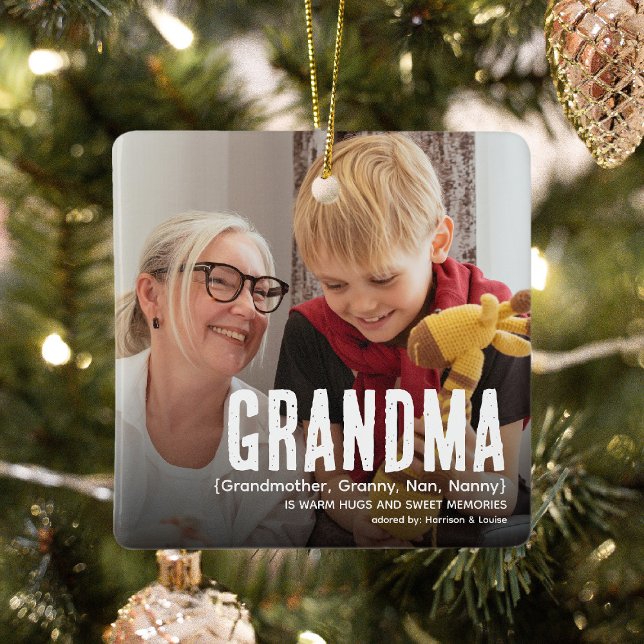Modern Cute GRANDMA Definition 2 Photo Christmas Ceramic Ornament (Creator Uploaded)