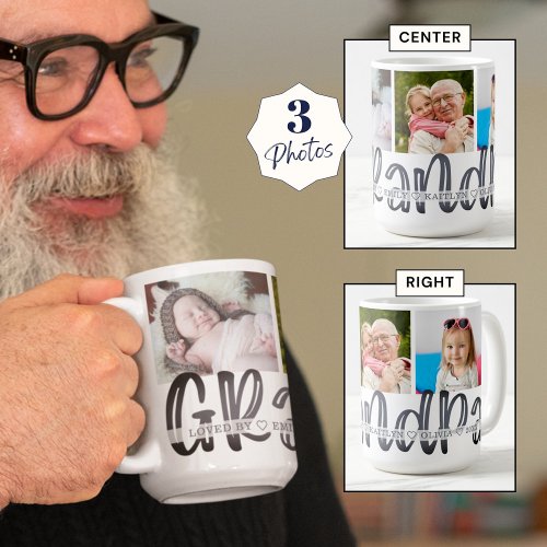Modern Cute GRANDPA 3 Photo Personalized Coffee Mug
