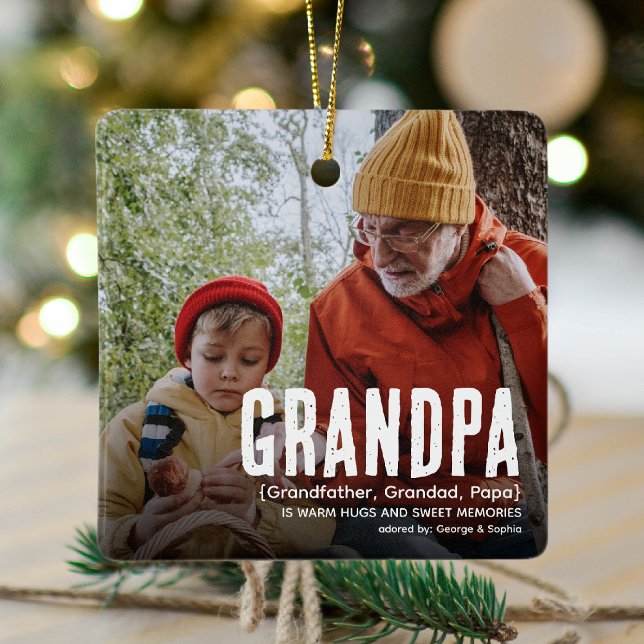 Modern Cute GRANDPA Definition 2 Photo Christmas Ceramic Ornament (Creator Uploaded)