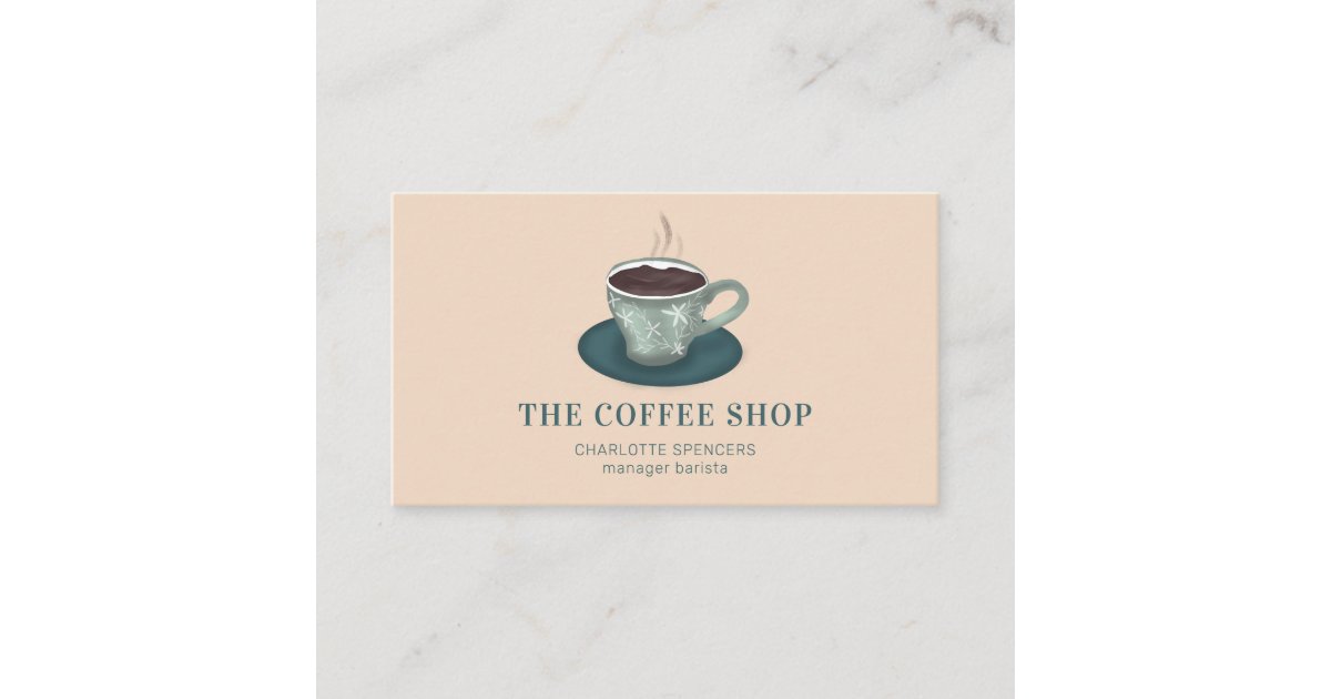 Modern cute green coffee shop cup illustration business card | Zazzle