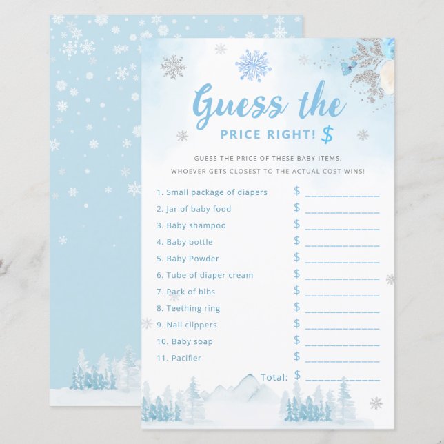 Modern Cute Guess the Price Baby Shower Game (Front/Back)