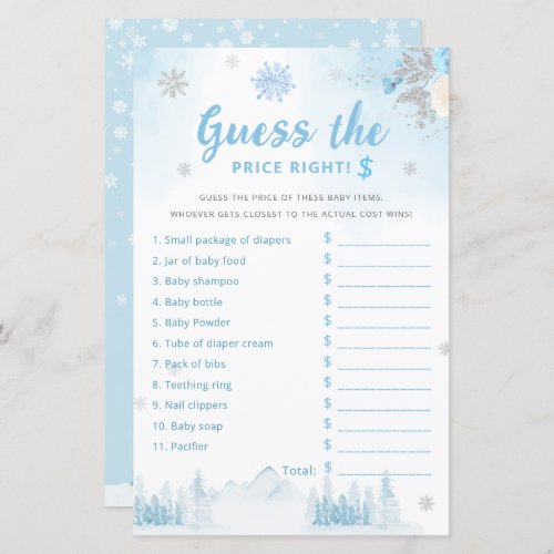 Modern Cute Guess the Price Baby Shower Game
