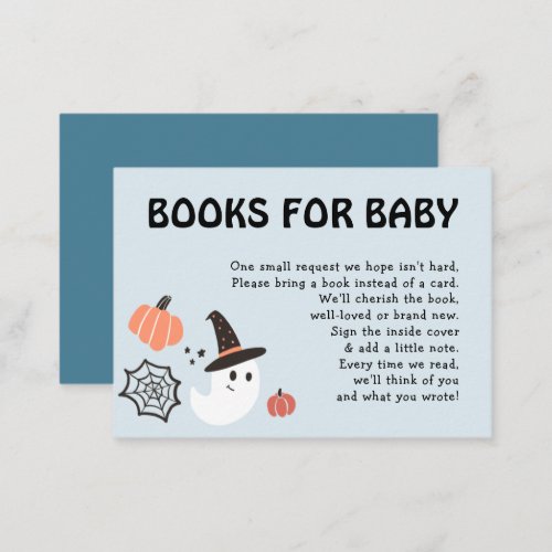 Modern Cute Halloween Books for Baby Boy Shower Enclosure Card