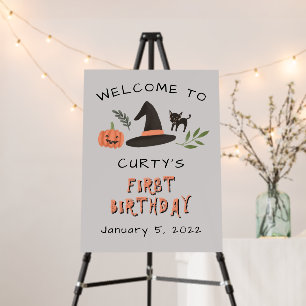 Modern Cute Halloween First Birthday Welcome Sign