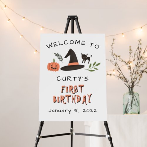 Modern Cute Halloween First Birthday Welcome Sign