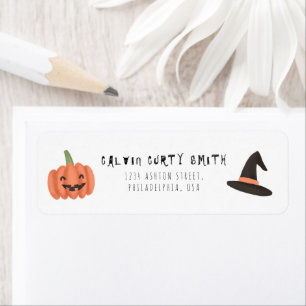 Modern Cute Halloween Witch Hat and Pumpkin  Label
