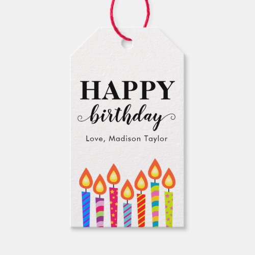Modern Cute Happy Birthday Greeting Name Candles Gift Tags