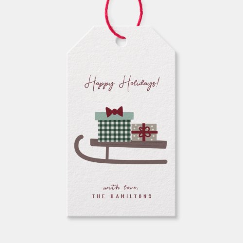 Modern Cute Happy Holidays Sleigh Gift Tags