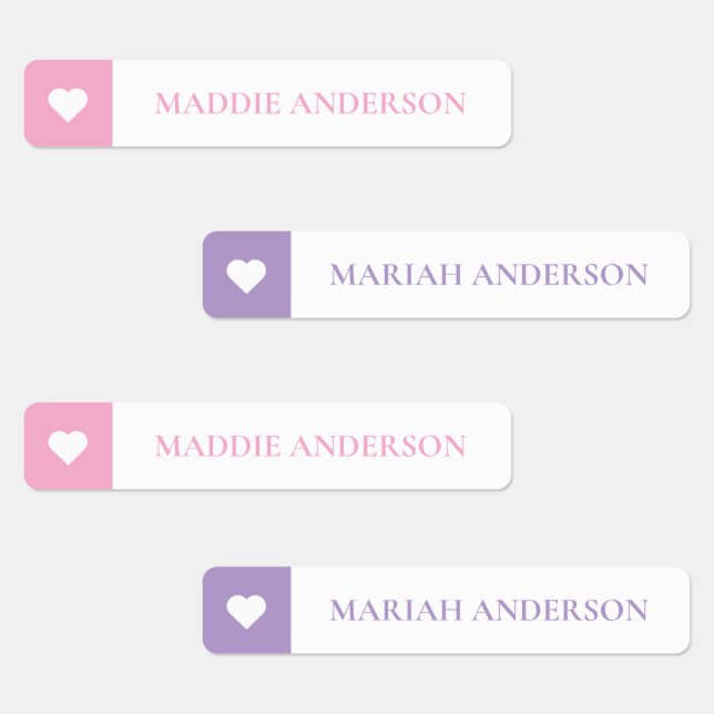 Modern Cute Hearts Kids Color Coded Name Labels (Group)