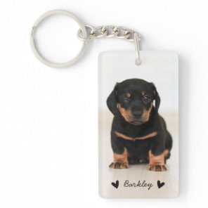 Modern Cute Hearts Personalized Two Photo | Black Keychain