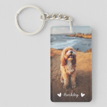 Modern Cute Hearts Personalized Two Photo | White Keychain